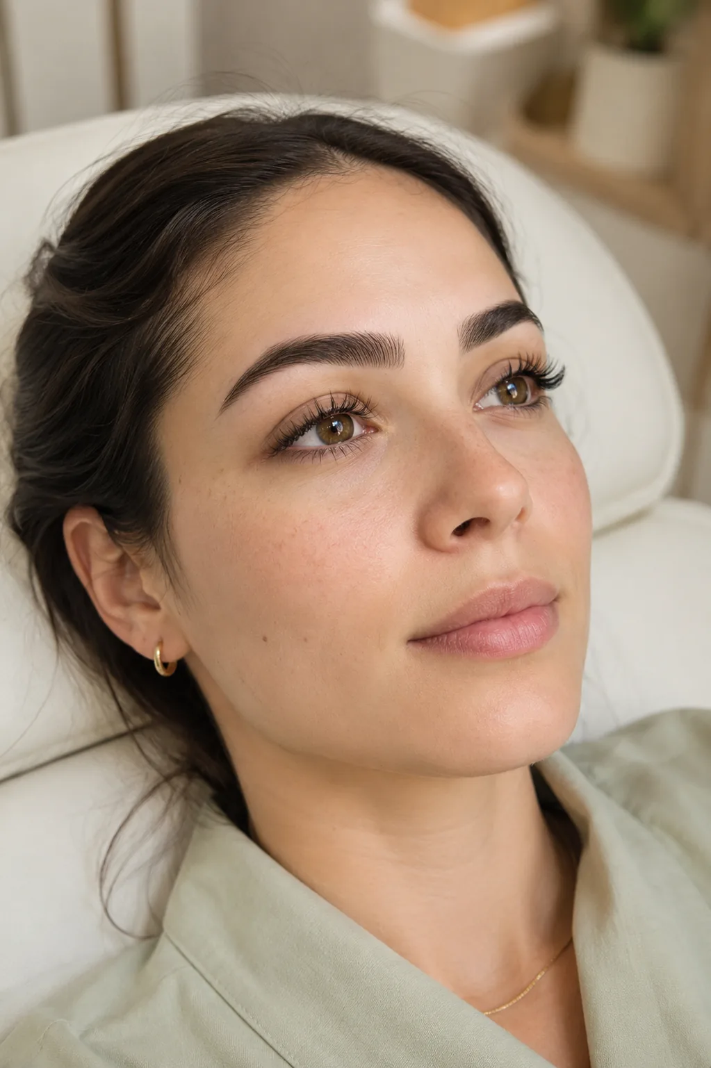 Clienta con extensiones de pestañas y cejas definidas
